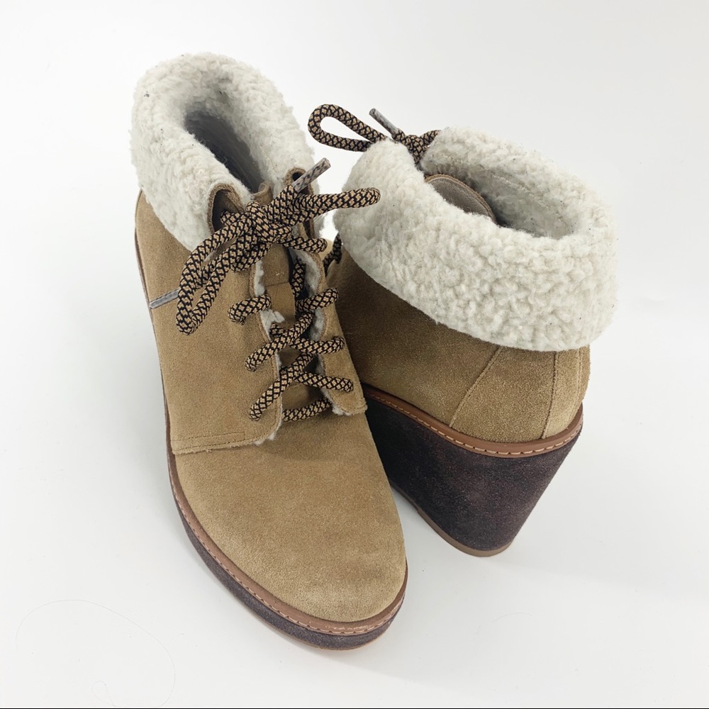 CASLON Lace Up Beige Wedge Booties